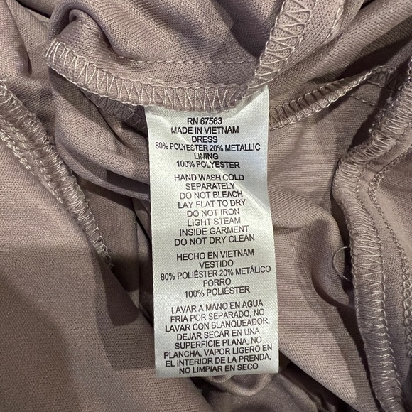 SLNY Fashions Mauve Gold Foil Floral A-Line Gown Faux Wrap Flutter Sleeve Dress - Picture 7 of 7